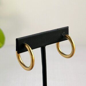 Sterling Silver Brushed Gold Medium Hoop Earrings For Pierced Ears 1" Diameter
